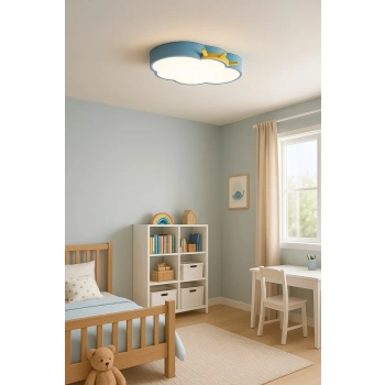 Lampa LED sufitowa plafon do pokoju dziecięcego ściemniana LUMELA + pilot chmurka niebieska