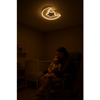 Lampa LED sufitowa plafon do pokoju dziecięcego ściemniana LUMELA + pilot księżyc biała