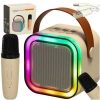 Zestaw do karaoke mikrofon + głośnik przenośny BLUETOOTH USB LED beżowy