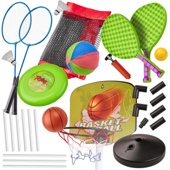 Zestaw sportowy 5w1 badminton koszykówka siatkówka tenis frisbee