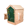 Domek drewniany dla dzieci z tablicą i stolikiem