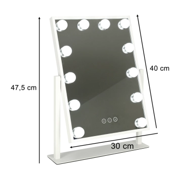 Lusterko do makijażu kosmetyczne podświetlane 12 LED Hollywood z 12 żarówkami USB 30 x 40 cm