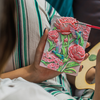 CANDELLANA Kolorowanka gipsowa obraz do malowania 3D kwiaty peonie zestaw farby i pędzle