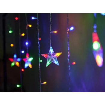 Lampki LED kurtyna renifer dzwonek mix świąteczne choinkowe 2,5m 138LED multikolor 8 trybów świecenia IP44