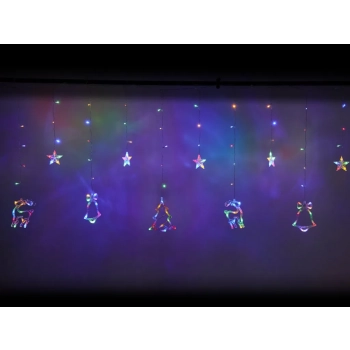 Lampki LED kurtyna renifer dzwonek mix świąteczne choinkowe 2,5m 138LED multikolor 8 trybów świecenia IP44
