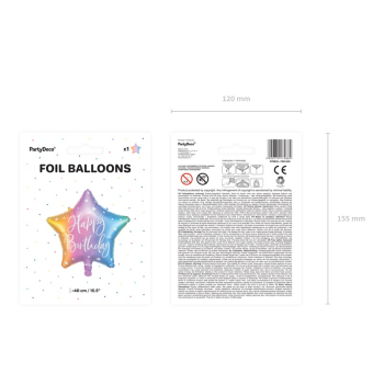 Balon foliowy urodzinowy gwiazdka Happy Birthday 40cm kolorowy