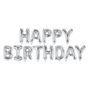 Balon foliowy dekoracja urodzinowa Happy Birthday srebrna 340cm x 35cm