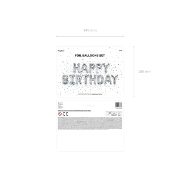 Balon foliowy dekoracja urodzinowa Happy Birthday srebrna 340cm x 35cm