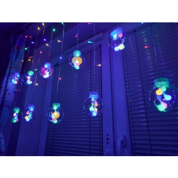 Lampki LED kurtyna kule wiszące świąteczne choinkowe 3m 108LED multikolor ze złączem 8 trybów świecenia