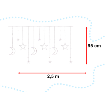 Lampki LED kurtyna księżyc gwiazdy 2,5m 138LED zimny biały