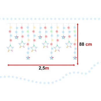 Lampki LED kurtyna gwiazdki świąteczne choinkowe 2,5m 138LED multikolor