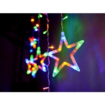 Lampki LED kurtyna gwiazdki świąteczne choinkowe 2,5m 138LED multikolor