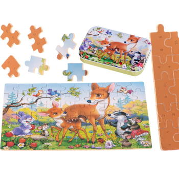 Puzzle dla dzieci bajkowe w puszce zwierzęta leśne 60 elementów