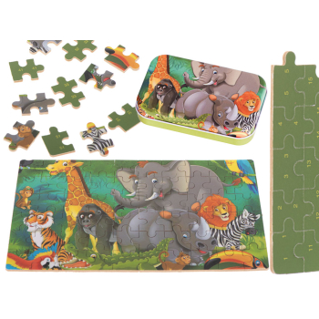 Puzzle dla dzieci bajkowe w puszce dżungla 60 elementów