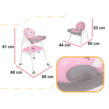 Krzesełko do karmienia stoliczek stolik krzesło 3w1 różowy