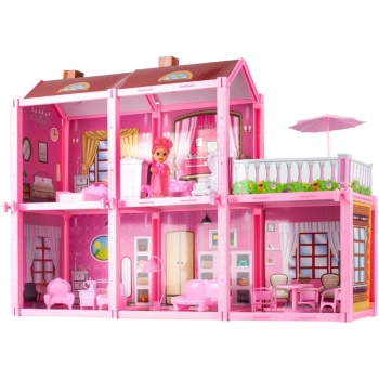 Domek dla lalek Villa lalka mebelki zestaw różowy 44cm