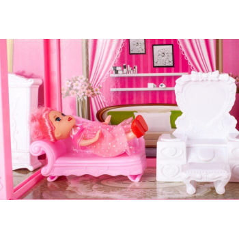Domek dla lalek Villa lalka mebelki zestaw różowy 44cm