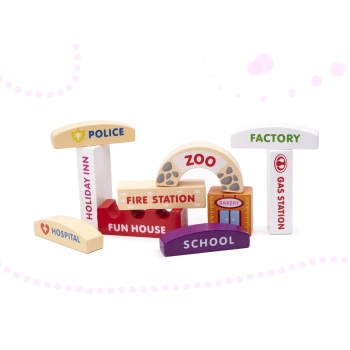 Klocki drewniane edukacyjne miasto puzzle 120el.
