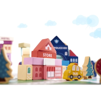 Klocki drewniane edukacyjne miasto puzzle 100el.