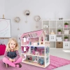 Domek dla lalek drewniany MDF mebelki 70cm różowy LED