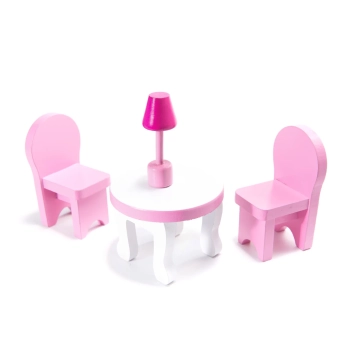 Domek dla lalek drewniany MDF mebelki 70cm różowy LED
