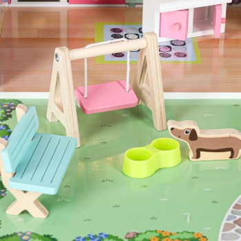 Domek dla lalek drewniany Lulilo Gardeno z ogródkiem mebelki 70cm różowy LED