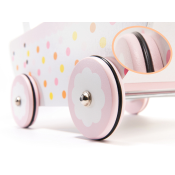 Wózek dla lalek spacerówka gondola drewniany pchacz różowy