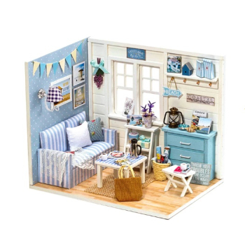 Domek dla lalek drewniany pokój dzienny model do złożenia LED DIY 3016 15,02cm