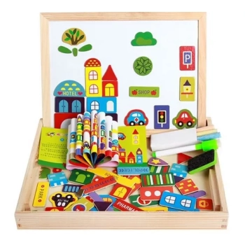 Tablica magnetyczna kredowa wielofunkcyjna miasto + kredka marker gąbka
