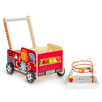 Drewniany pchacz edukacyjny z klockami dla dzieci - Straż Pożarna ECOTOYS