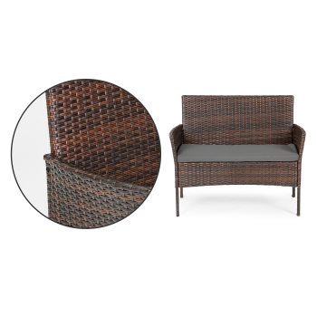 Meble ogrodowe zestaw stół 2x fotel ławka ratan brązowy