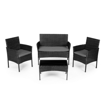 Meble ogrodowe zestaw stół 2x fotel ławka ratan czarny