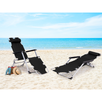 Leżak fotel ogrodowy plażowy składany 2w1 leżanka czarny