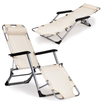 Leżak fotel ogrodowy plażowy składany 2w1 leżanka beżowy