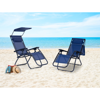 Leżak ogrodowy plażowy regulacja oparcia ruchomy daszek Modernhome - niebieski
