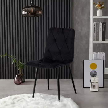 Komplet 4 krzeseł pikowane welurowe do jadalni i salonu - czarne