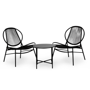 Komplet mebli ogrodowych z rattanu metalu krzesła i stolik czarny