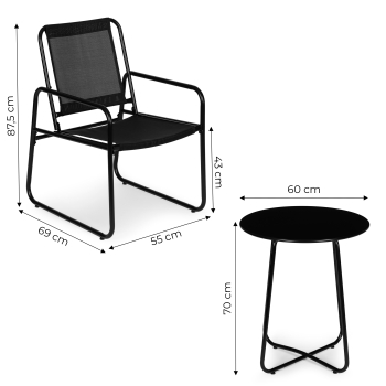 Zestaw komplet mebli ogrodowych dwa krzesła stolik czarny