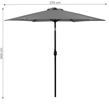 Duży parasol ogrodowy skośny łamany z korbą 6 żeber szary 270 cm