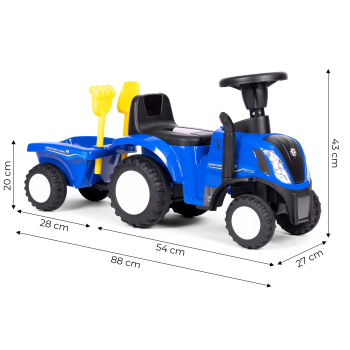 Jeździk traktor New Holland z przyczepką dla dzieci interaktywna kierownica dźwięki niebieski