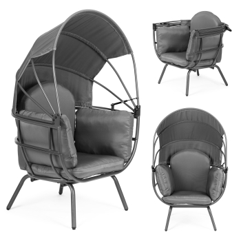 Fotel ogrodowy kokon ze składanym daszkiem szary ModernHome
