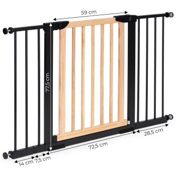 Bramka barierka zabezpieczająca 74-130 cm na schody i drzwi metal drewno dodatkowe panele