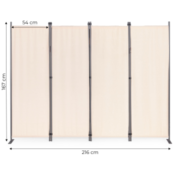 Składany parawan ogrodowy pokojowy 4-panelowy 167x216 cm beżowy MultiGarden