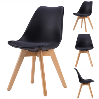 Komplet 4 krzeseł do salonu jadalni z poduszką ekoskóra Czarne ModernHome