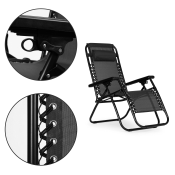 Leżak fotel ogrodowy regulowane oparcie ZERO GRAVITY ModernHome - czarny