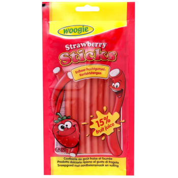Woogie Strawberry Sticks Żelki Truskawkowe Nadziewane 85 g