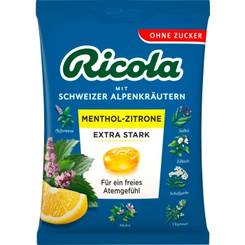 Ricola Menthol Zitrone Extra Stark Cukierki bez Cukru 75 g