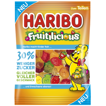 Haribo Fruitilicious 30% Mniej Cukru Żelki 160 g