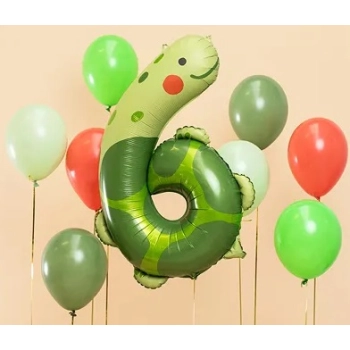 Balon foliowy urodzinowy cyfra "6" - Żółw 57x86 cm