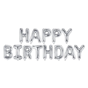 Balon foliowy dekoracja urodzinowa Happy Birthday srebrna 340cm x 35cm